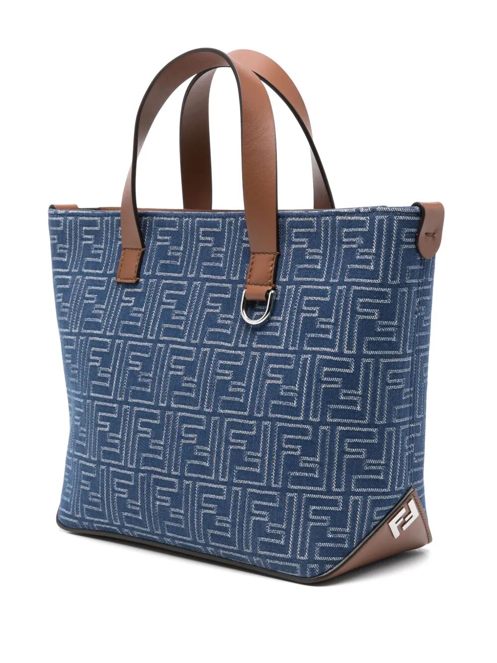 DENIM EFFECT FF JACQUARD SMALL SHOPPING BAG