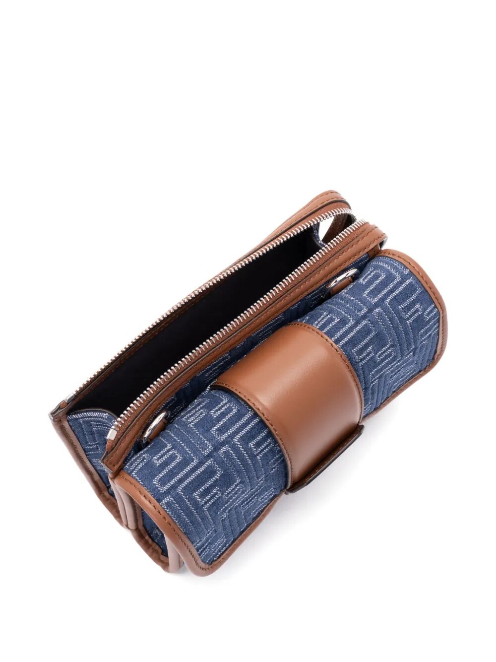 DENIM-EFFECT FF JACQUARD AND LEATHER DOUBLE BAGUETTE BAG