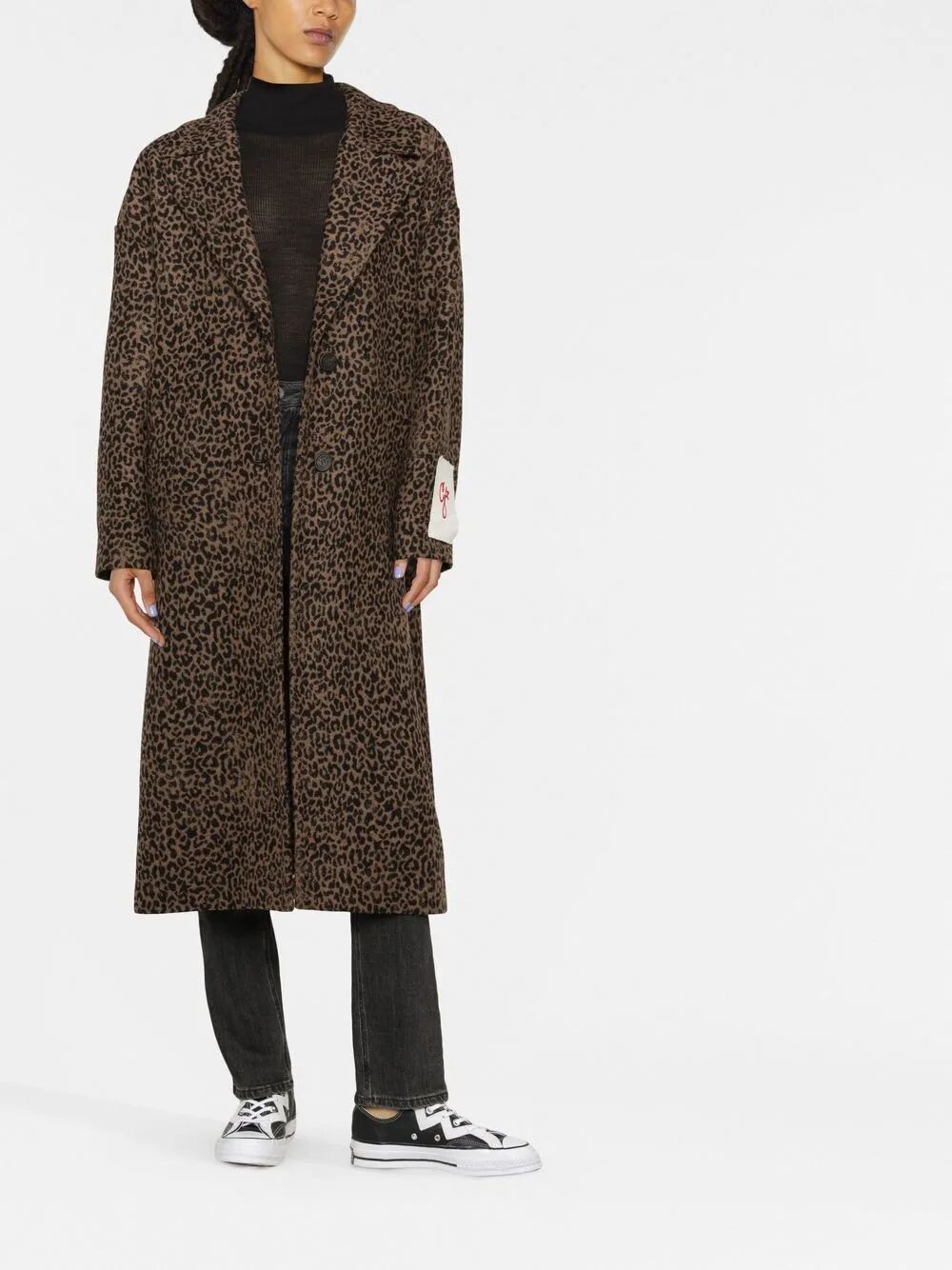 SINGLE-BREASTED COCOON WOOL COAT WITH JACQUARD MOTIF