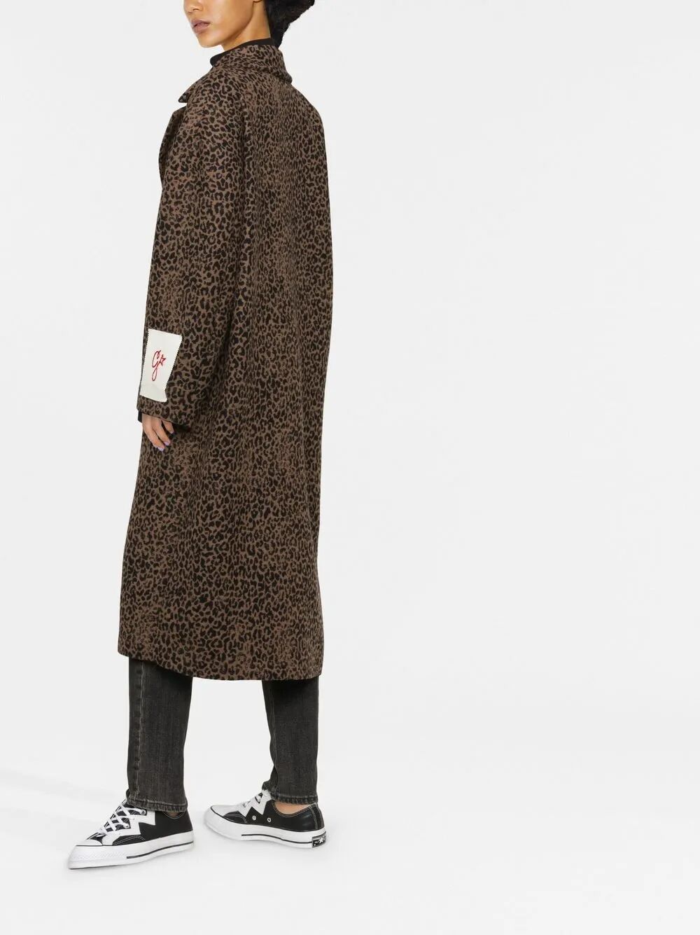 SINGLE-BREASTED COCOON WOOL COAT WITH JACQUARD MOTIF