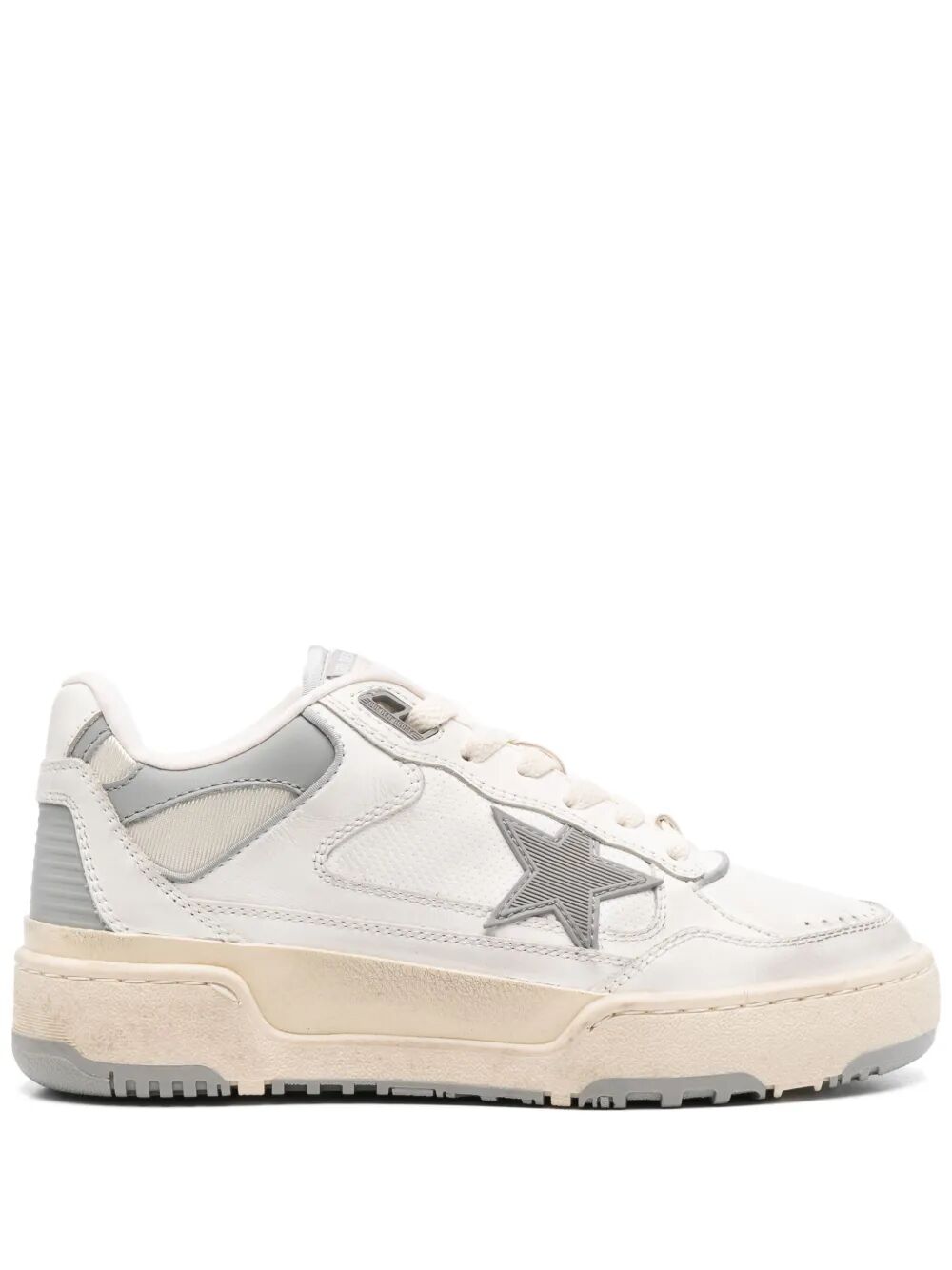 FORTY2 LEATHER AND FABRIC SNEAKERS WITH GREY STAR