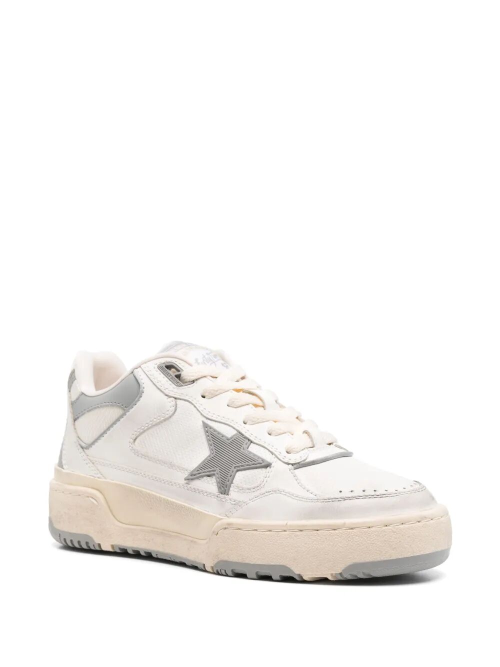 FORTY2 LEATHER AND FABRIC SNEAKERS WITH GREY STAR