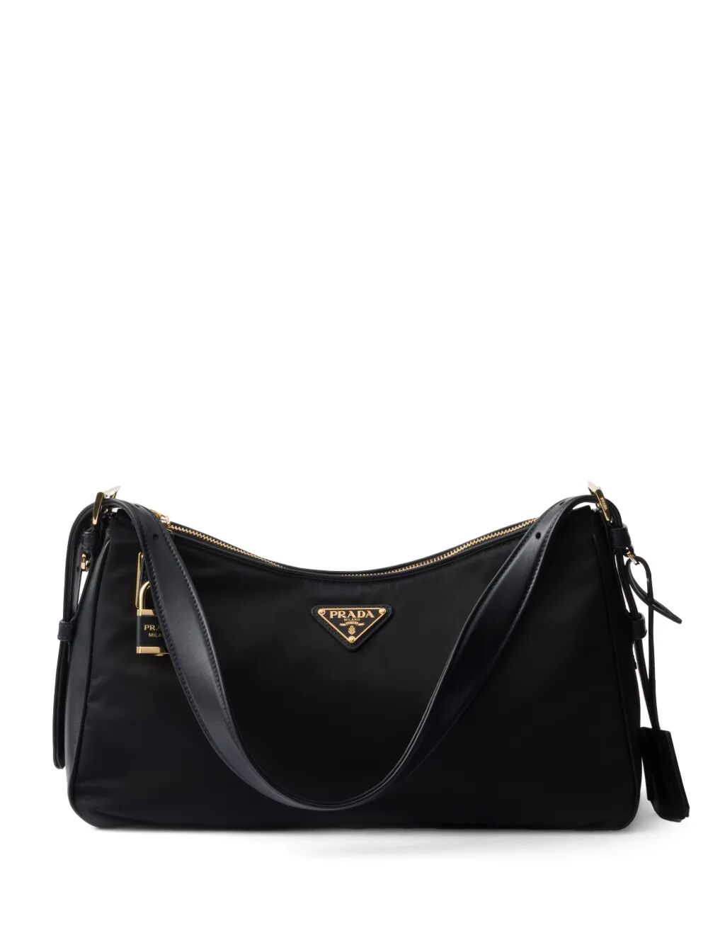 AIMÉE LARGE RE-NYLON AND LEATHER SHOULDER BAG WITH PADLOCK