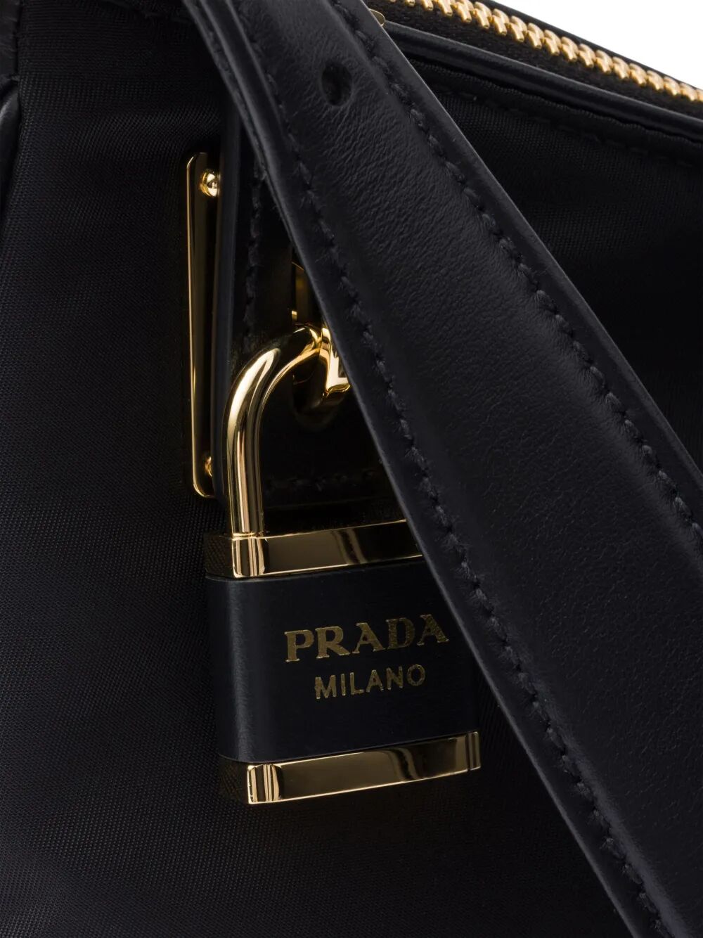 AIMÉE LARGE RE-NYLON AND LEATHER SHOULDER BAG WITH PADLOCK