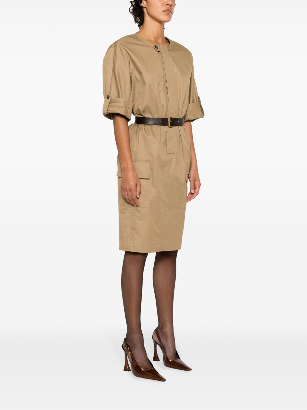 BELTED COTTON TWILL DRESS