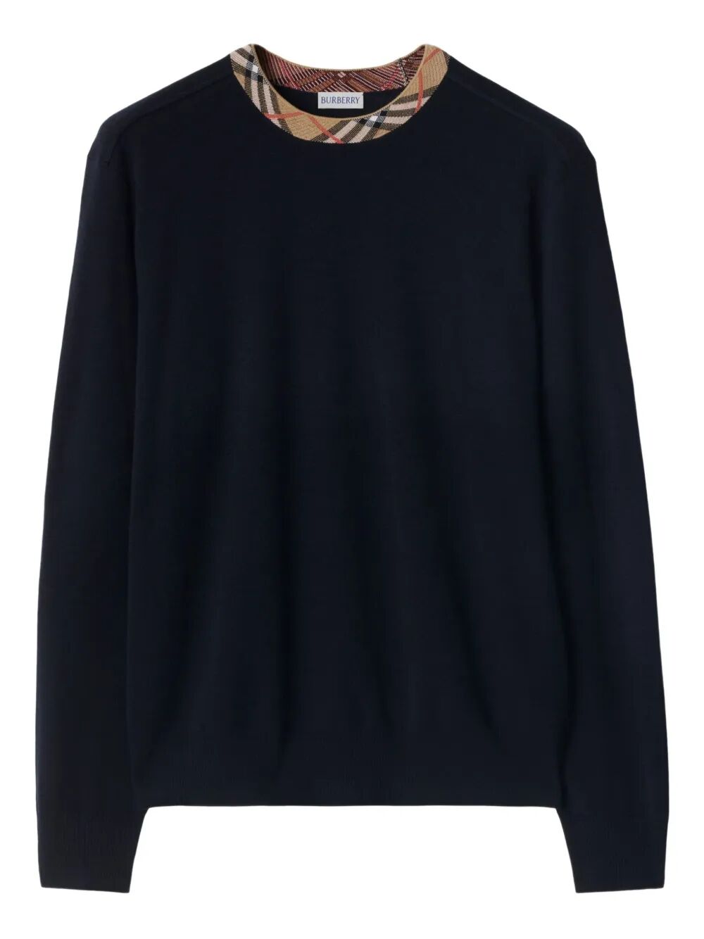 CHECK TRIM WOOL SWEATER