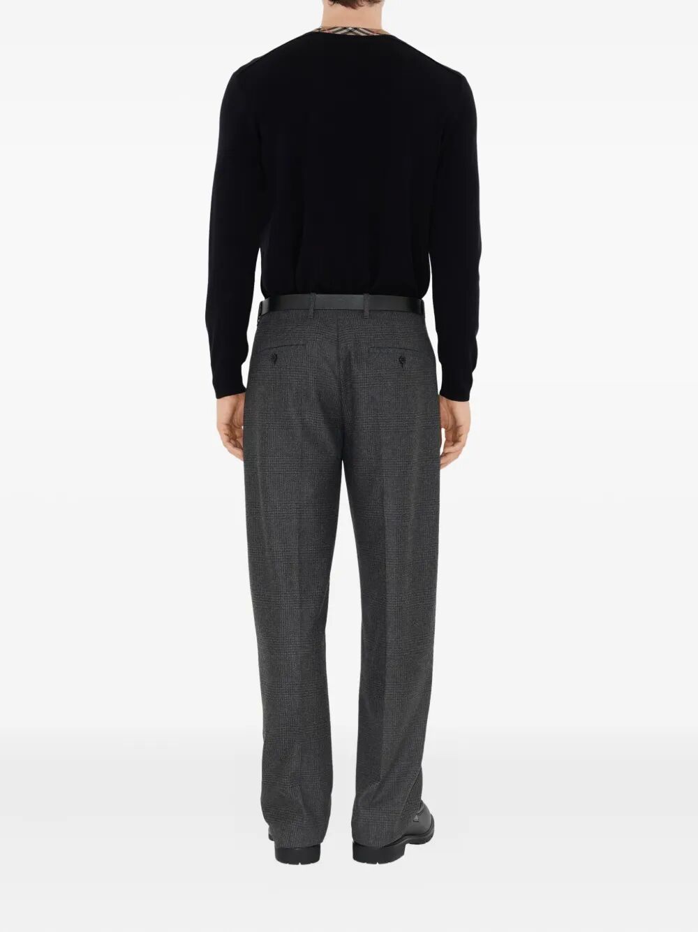 CHECK TRIM WOOL SWEATER