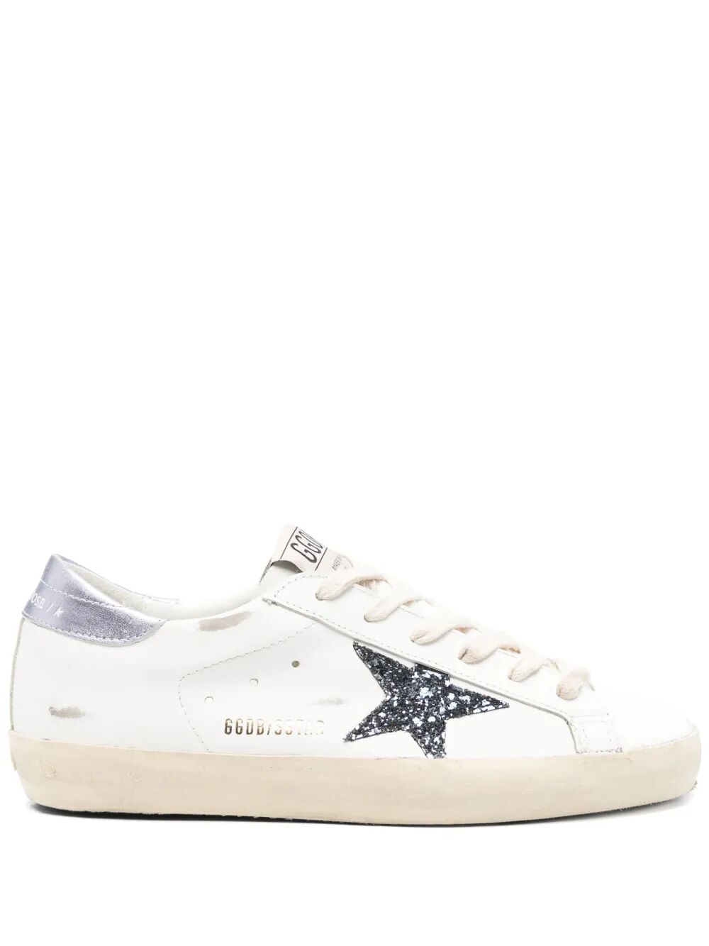 SUPER-STAR SNEAKERS IN VINTAGE EFFECT LEATHER WITH GLITTERED STAR AND GLYCINE LEATHER HEEL TAB