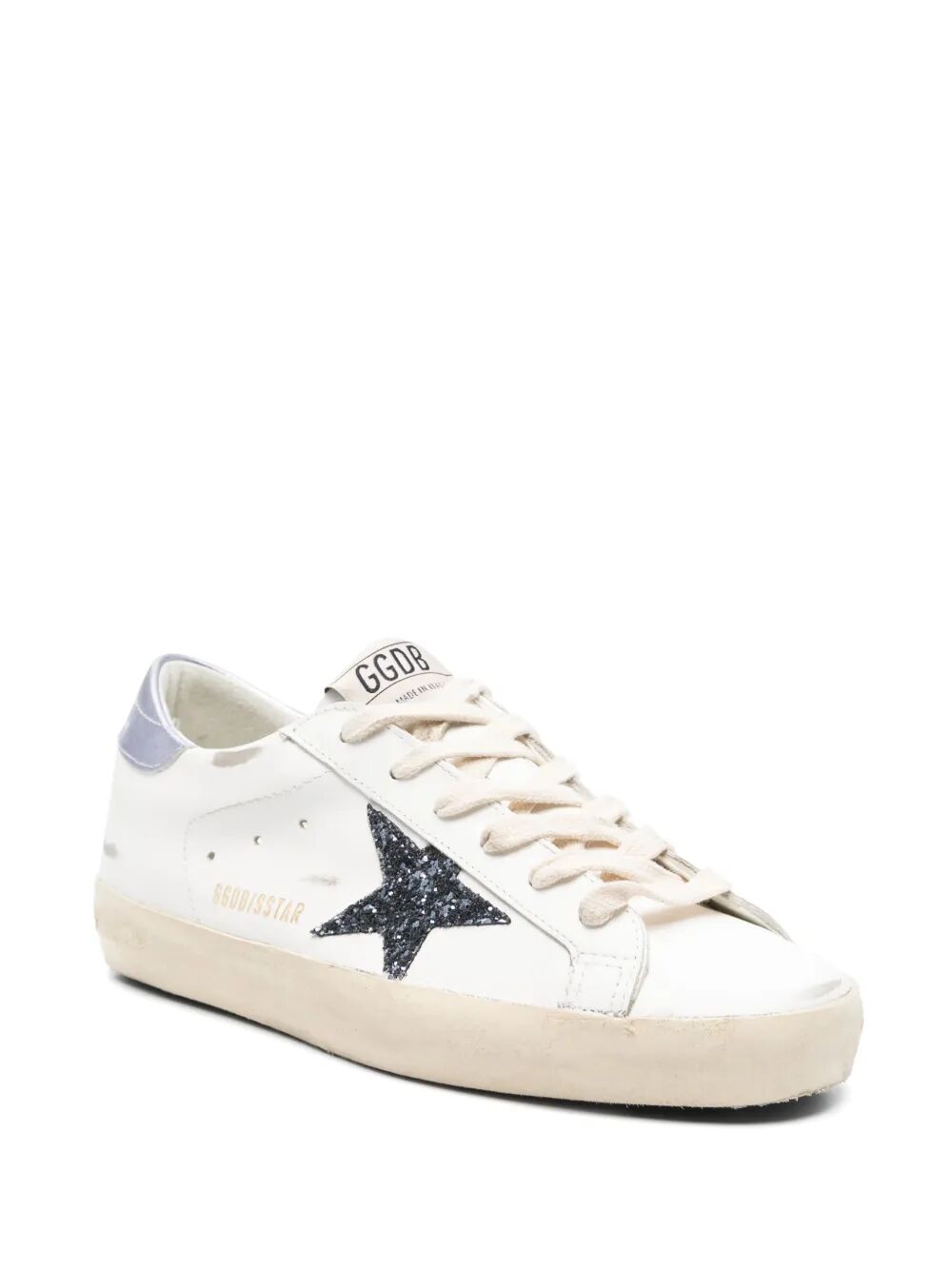 SUPER-STAR SNEAKERS IN VINTAGE EFFECT LEATHER WITH GLITTERED STAR AND GLYCINE LEATHER HEEL TAB