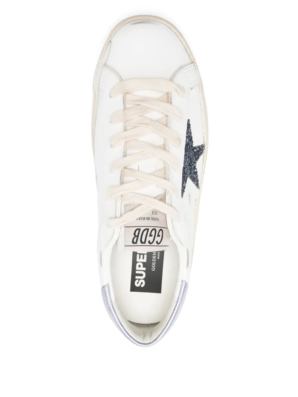 SUPER-STAR SNEAKERS IN VINTAGE EFFECT LEATHER WITH GLITTERED STAR AND GLYCINE LEATHER HEEL TAB