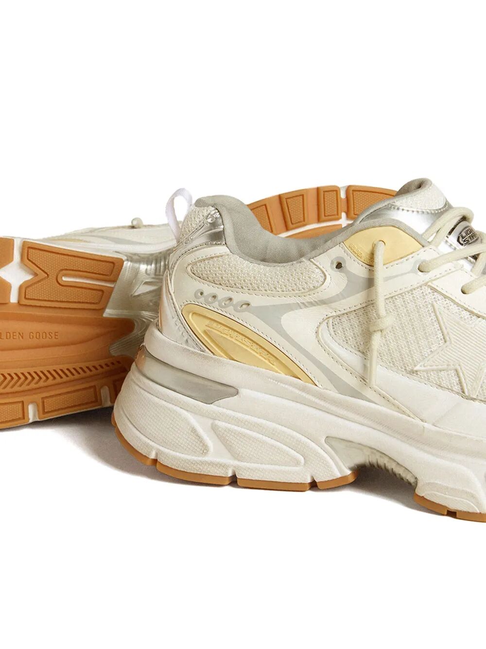 LIGHTSTAR SNEAKERS IN WHITE LEATHER AND MESH WITH WORN-WHITE STAR