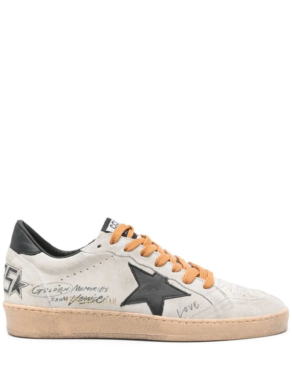 BALL STAR GRAFFITI DETAILS SUEDE SNEAKERS WITH BLACK LEATHER STAR AND HEEL TAB
