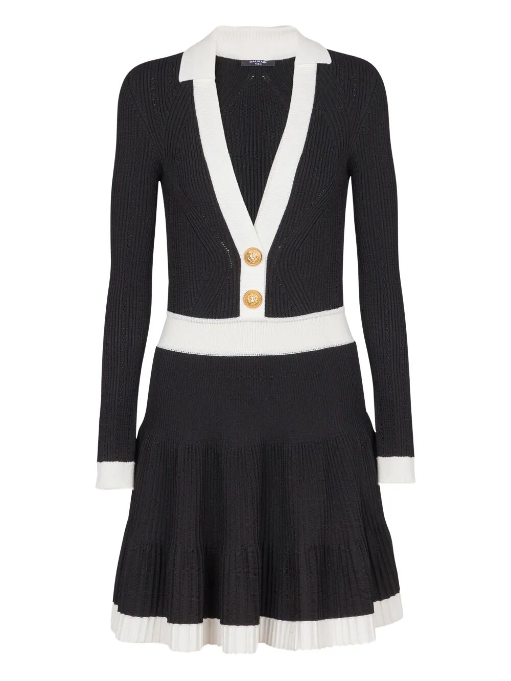 V-NECK PLEATED KNIT DRESS