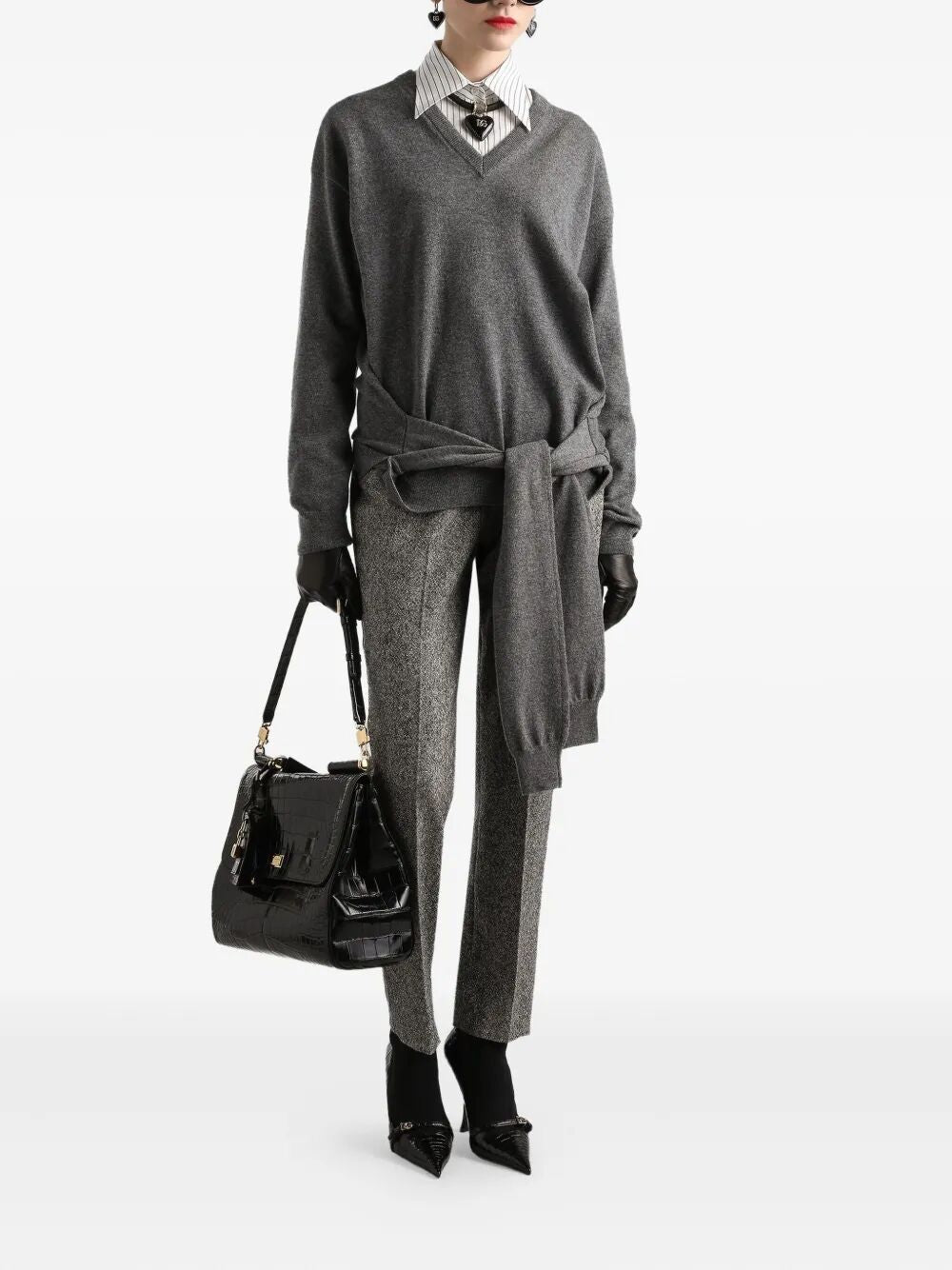 V-NECK KNOTTED CASHMERE SWEATER