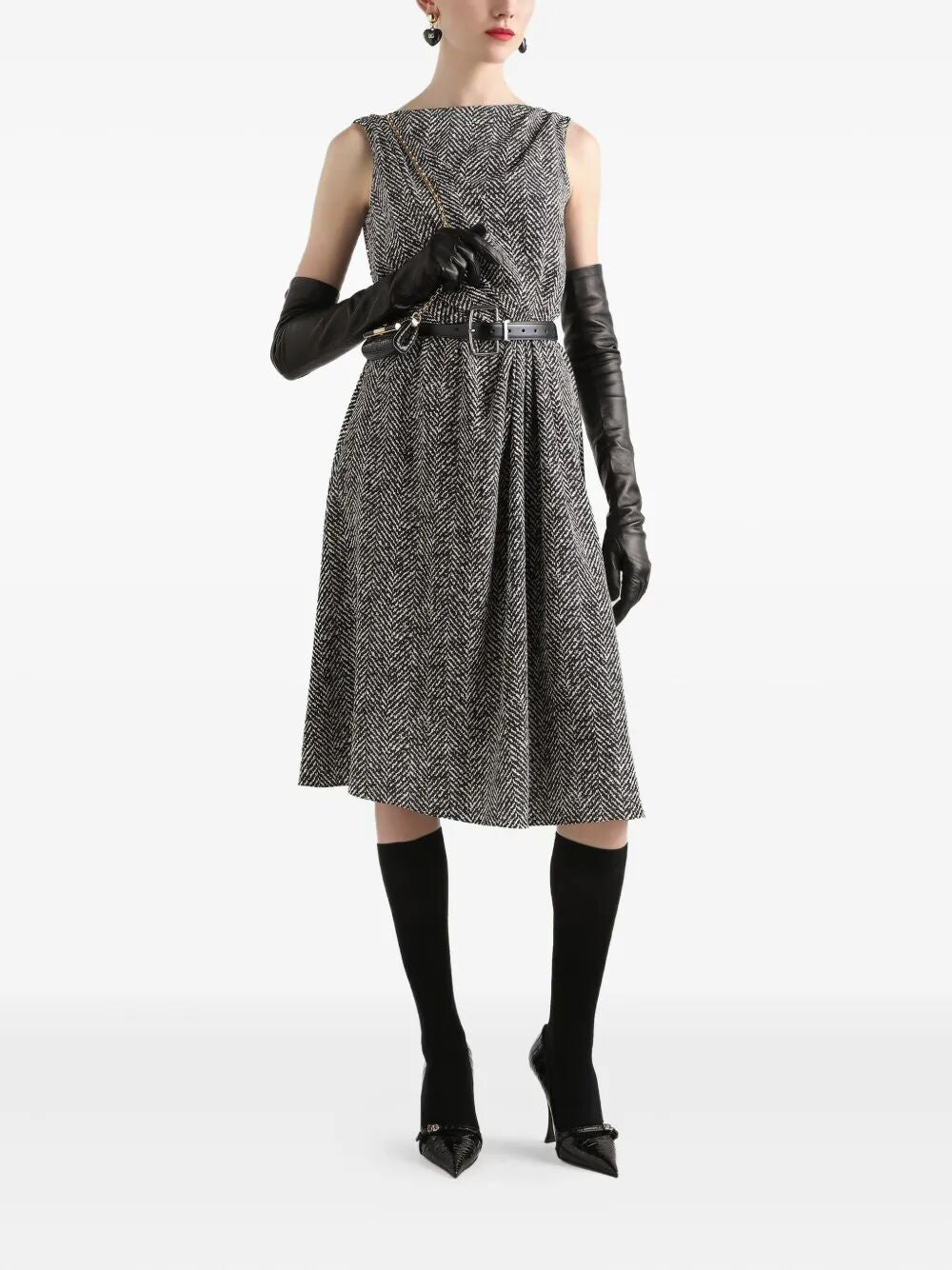 WOOL HERRINGBONE MIDI DRESS