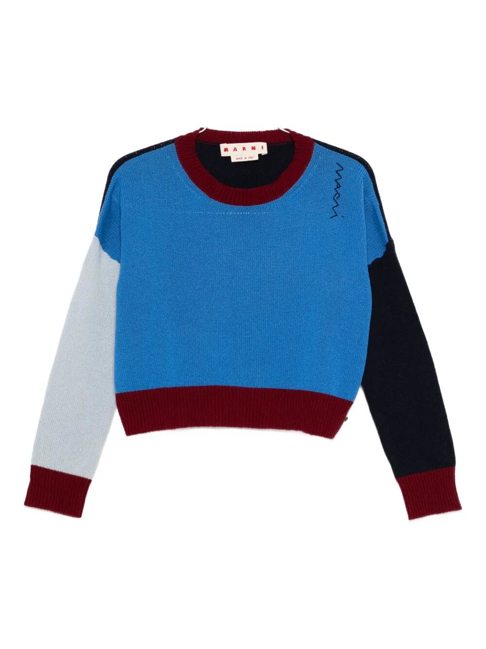 COLOUR-BLOCK CASHMERE CROPPED SWEATER