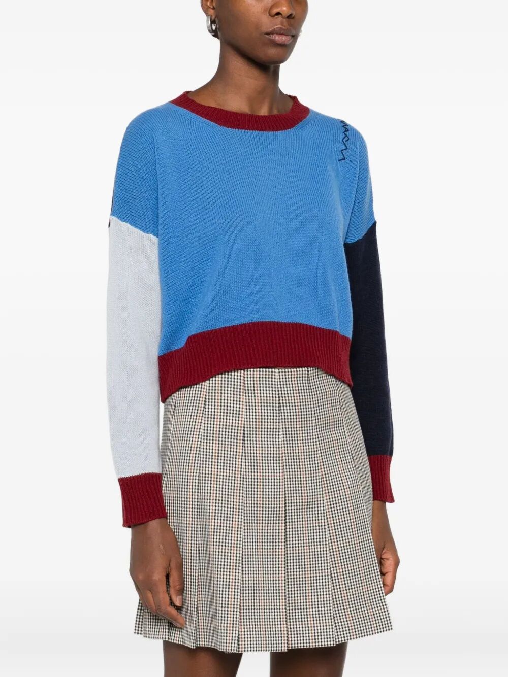 COLOUR-BLOCK CASHMERE CROPPED SWEATER