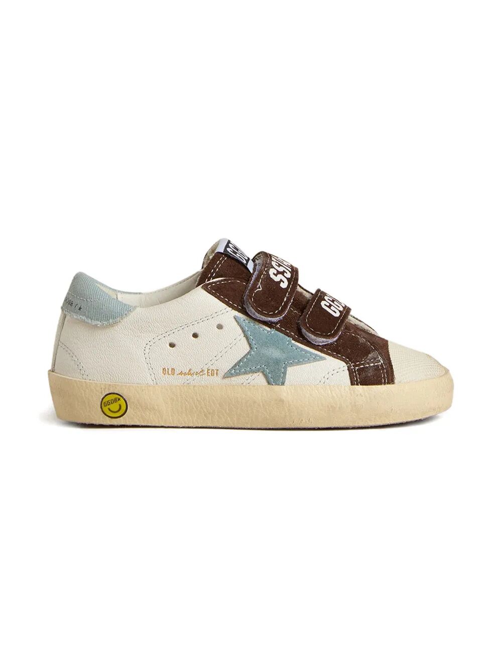 OLD SCHOOL LEATHER SNEAKERS WITH LIGHT BLUE SUEDE STAR AND HEEL TAB