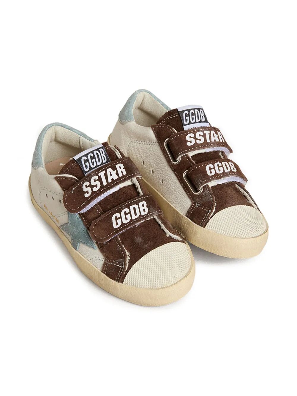 OLD SCHOOL LEATHER SNEAKERS WITH LIGHT BLUE SUEDE STAR AND HEEL TAB