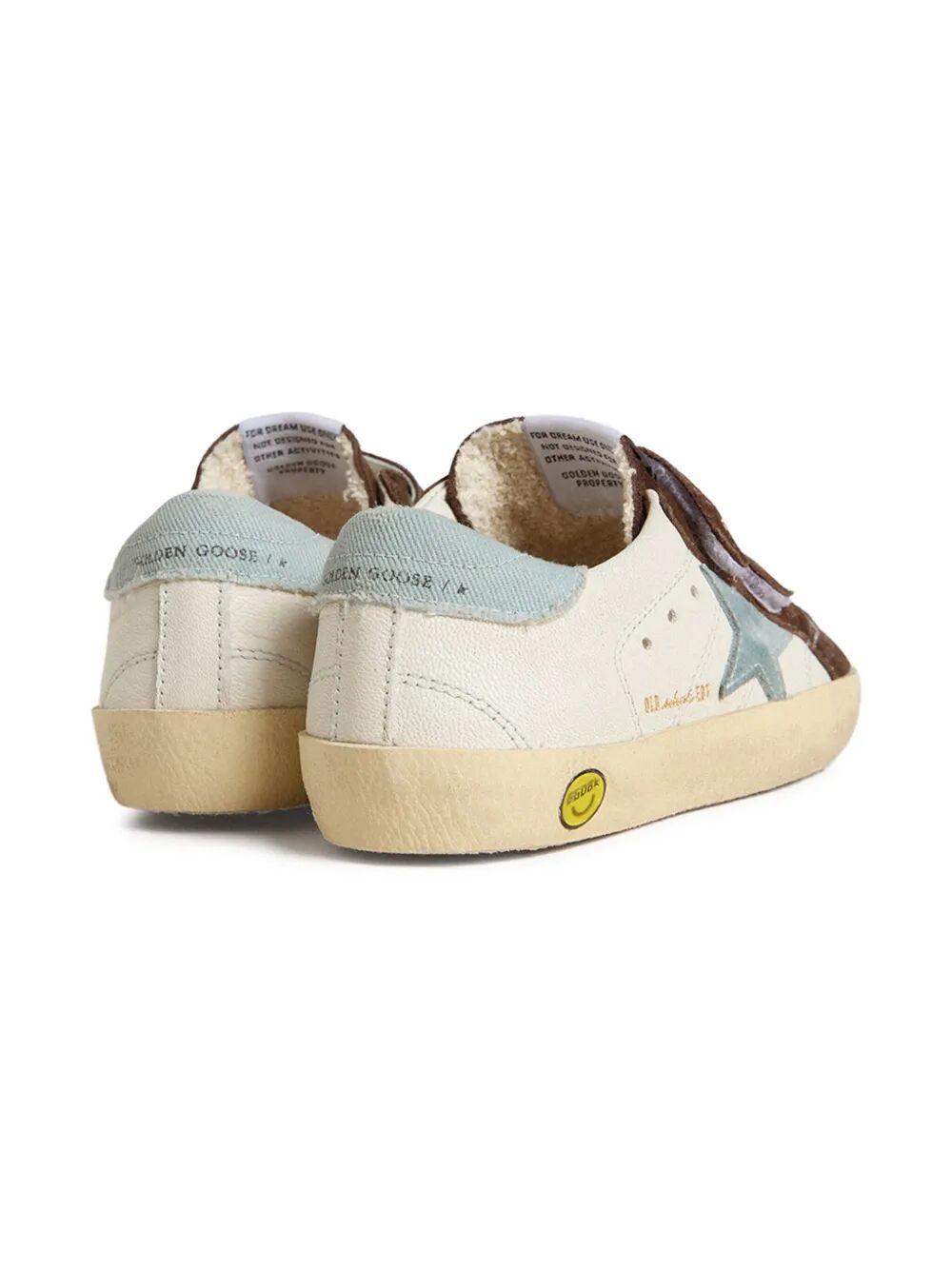 OLD SCHOOL LEATHER SNEAKERS WITH LIGHT BLUE SUEDE STAR AND HEEL TAB