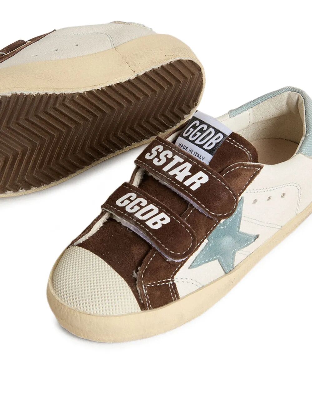 OLD SCHOOL LEATHER SNEAKERS WITH LIGHT BLUE SUEDE STAR AND HEEL TAB