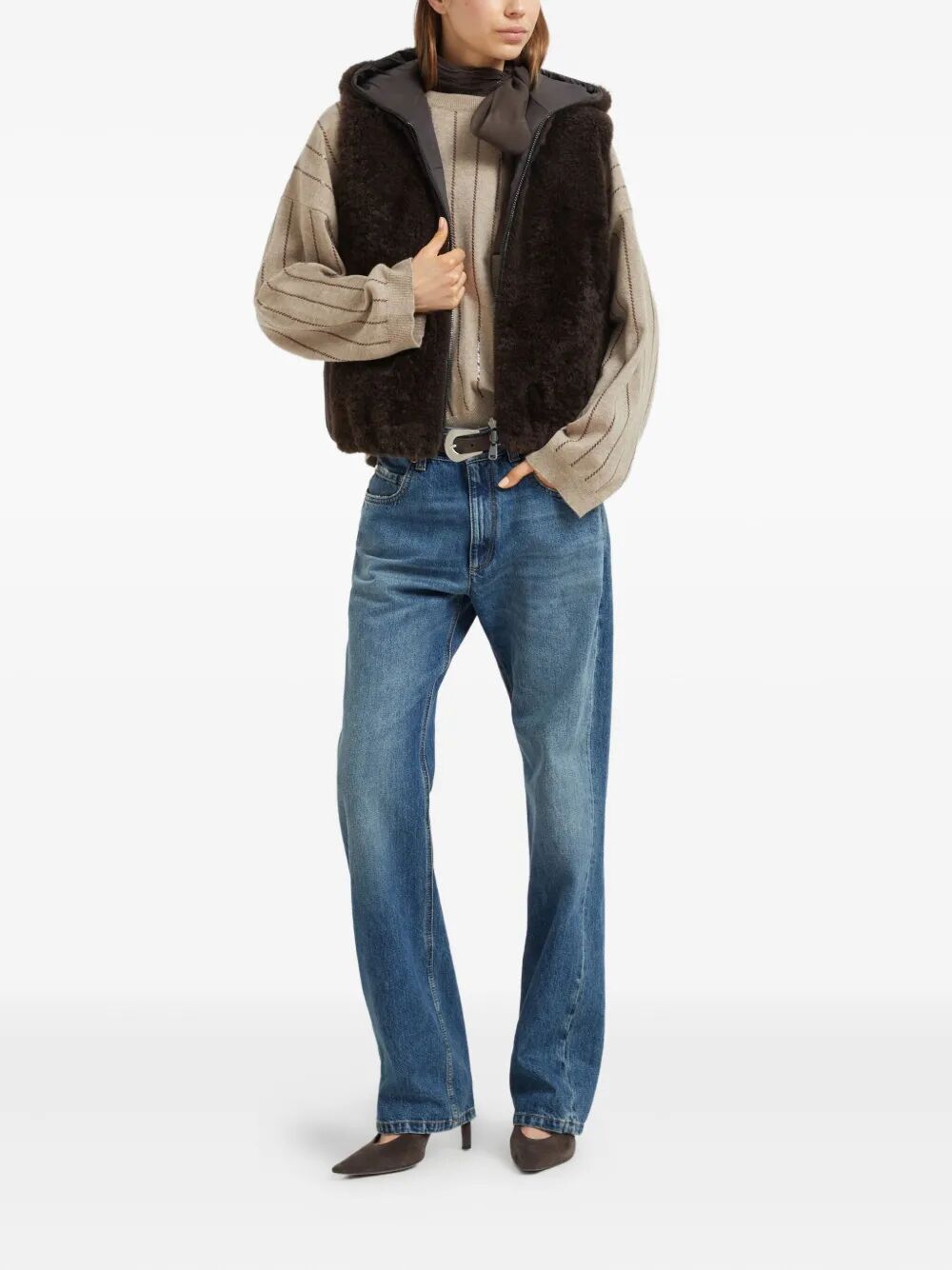 AUTHENTIC DENIM COLUMN JEANS WITH MONILI