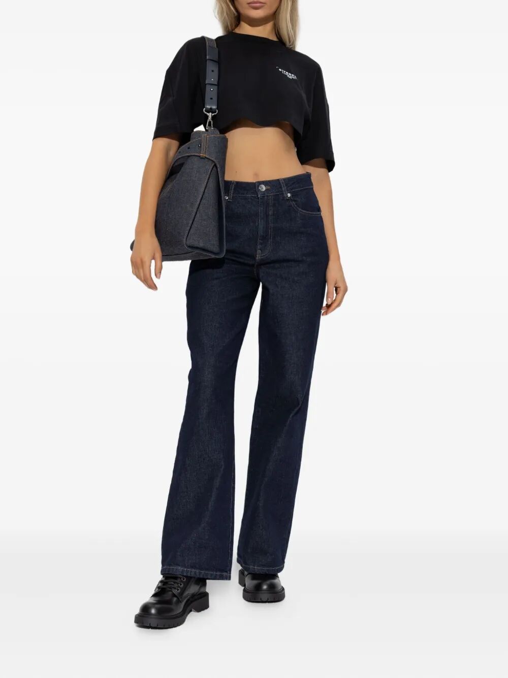 CROPPED FIT T-SHIRT IN COTTON WITH GIVENCHY STAMP PRINT