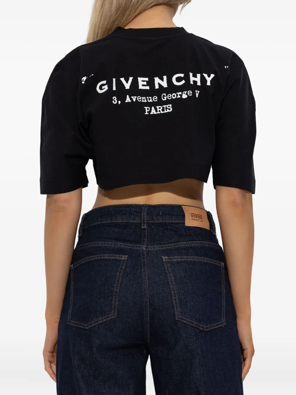 CROPPED FIT T-SHIRT IN COTTON WITH GIVENCHY STAMP PRINT