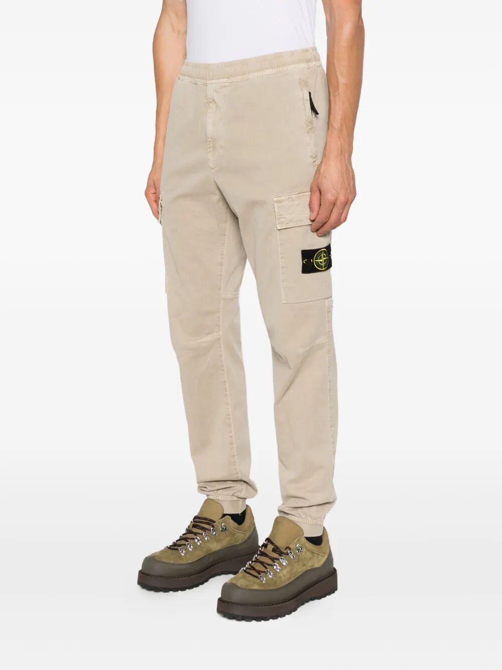 TAPERED FIT COTTON CARGO PANTS WITH ELASTICATED WAISTBAND
