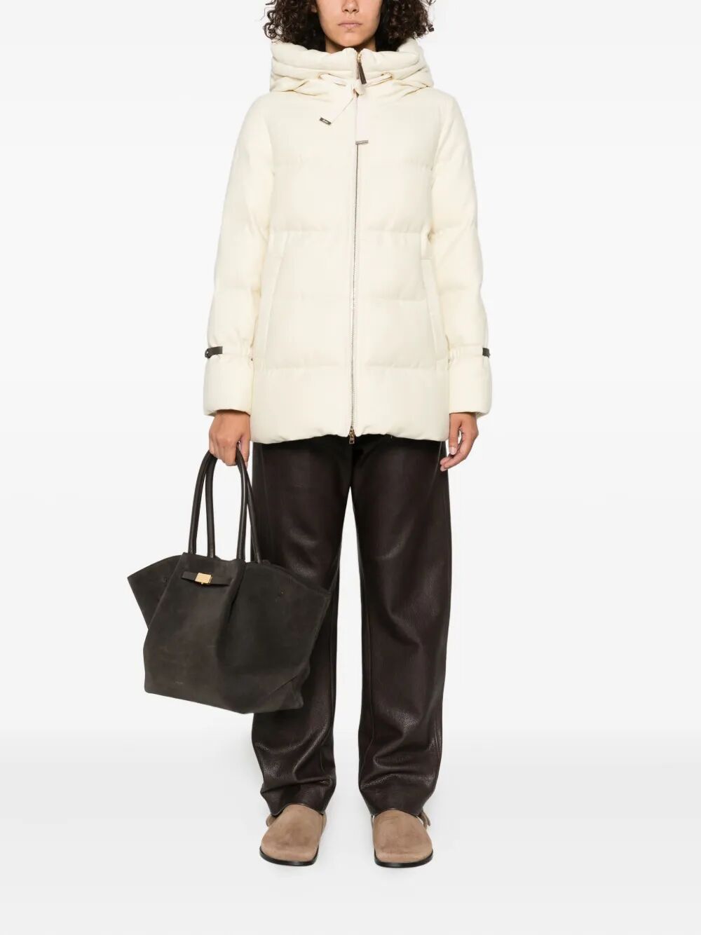 HOODED MEDIUM-LENGTH WOOL DOWN JACKET WITH ZIP