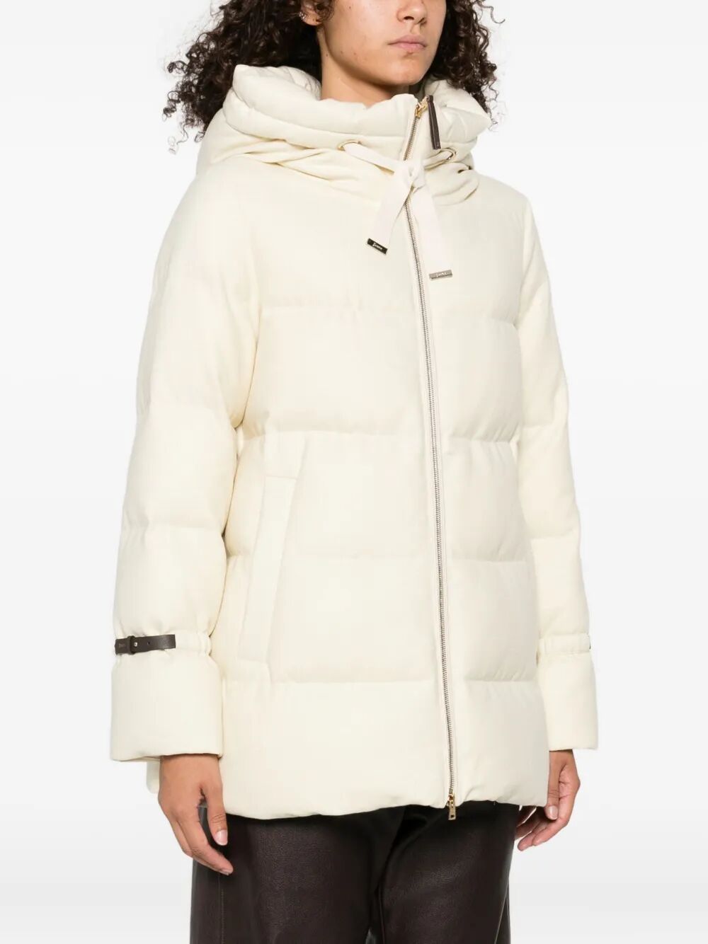 HOODED MEDIUM-LENGTH WOOL DOWN JACKET WITH ZIP