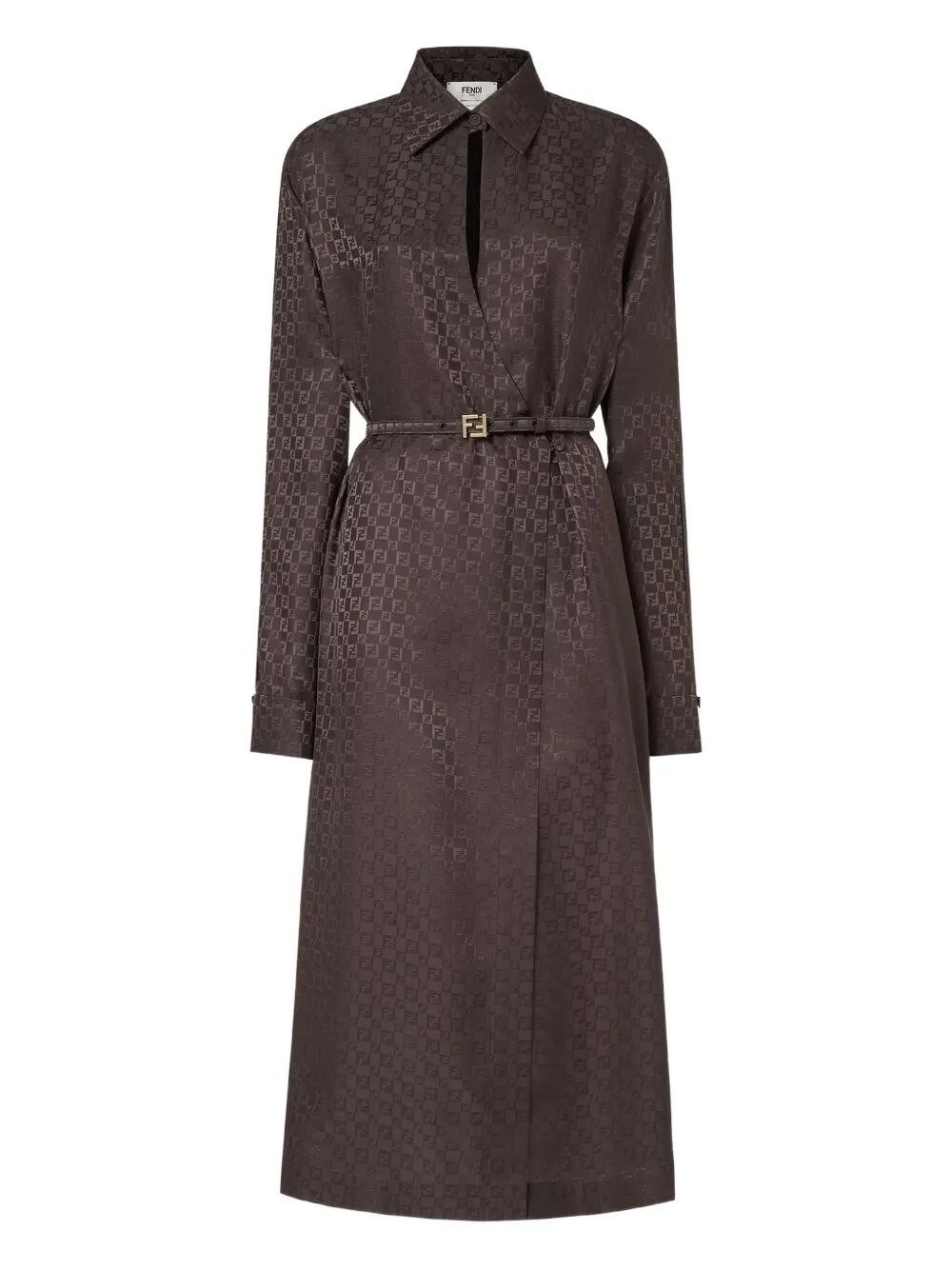 FF JACQUARD SILK MIDI SHIRT DRESS