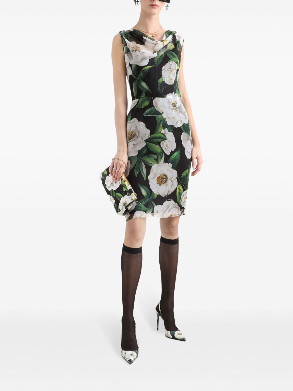 FLORAL-PRINT MIDI SHEATH DRESS