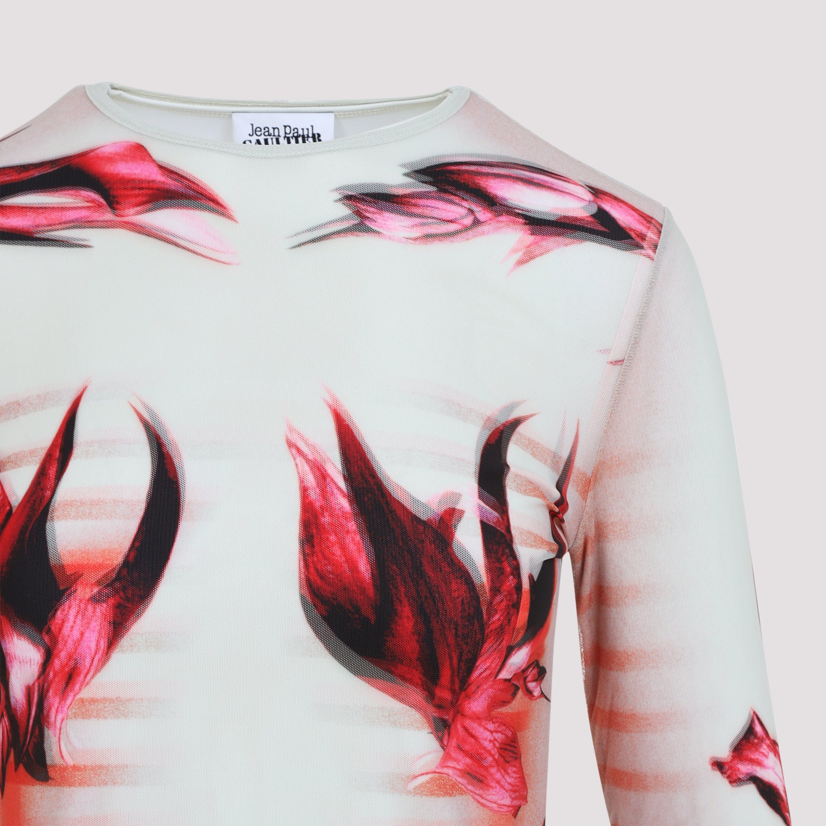 Layered Long Sleeves Top Printed "Flower Body Morphing Mariniere"