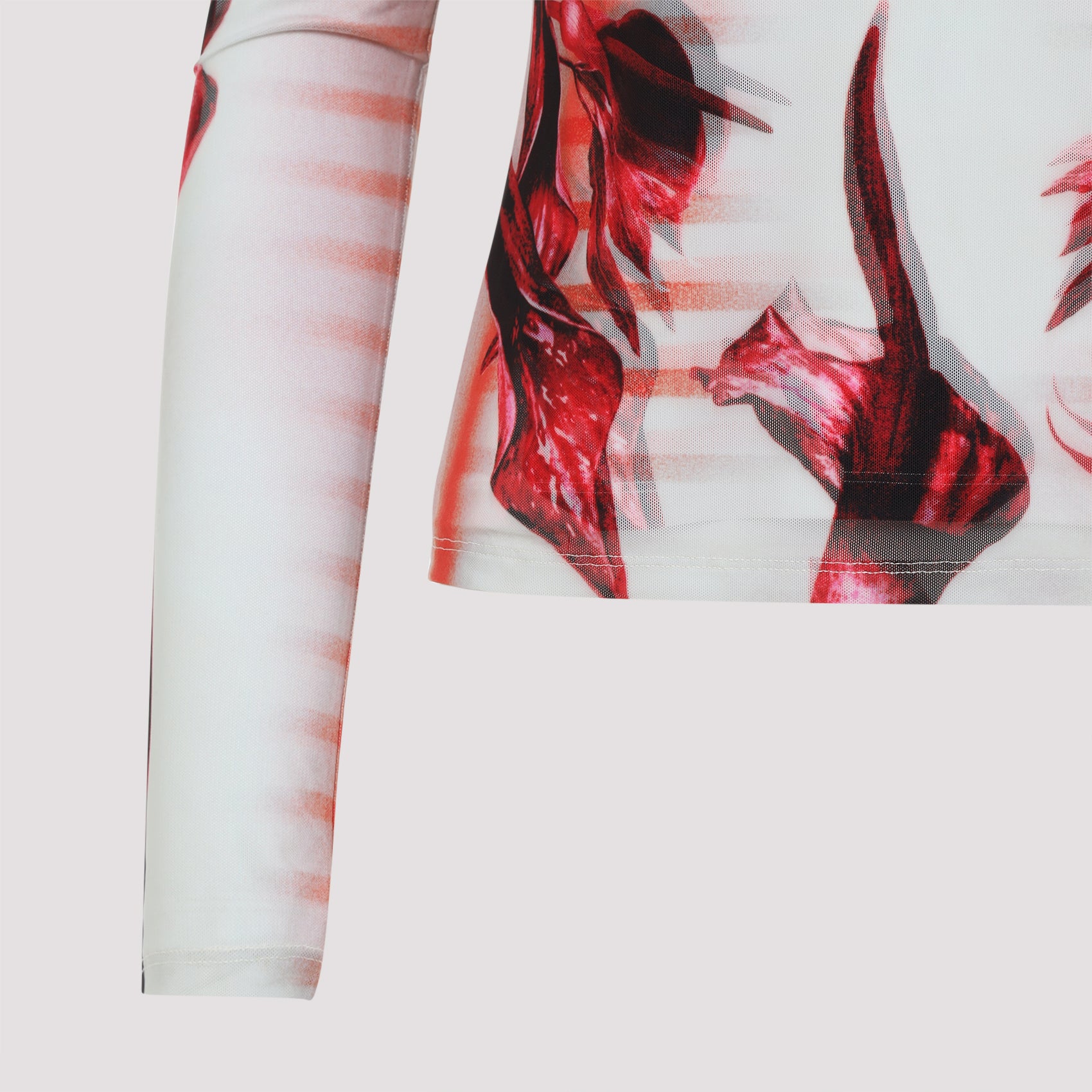 Layered Long Sleeves Top Printed "Flower Body Morphing Mariniere"
