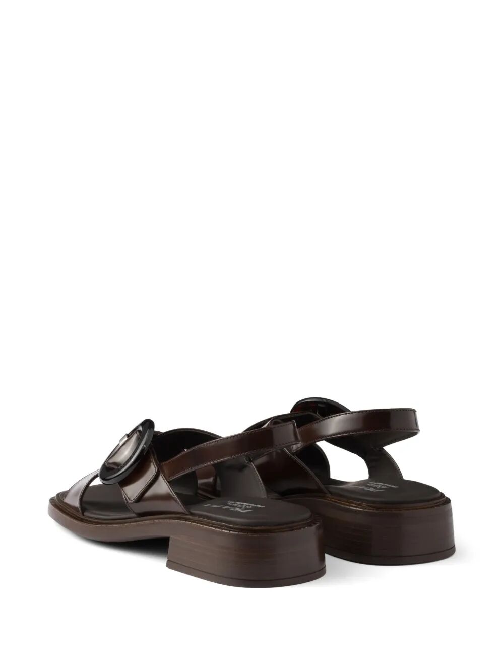 BRUSHED LEATHER CRISSCROSS BAND SANDALS WITH PLEXIGLAS BUCKLE