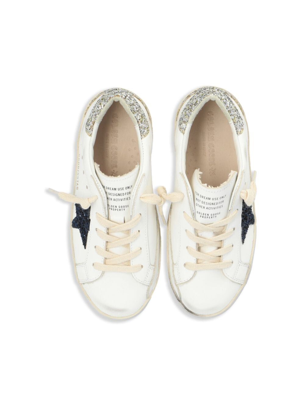 SUPER-STAR LEATHER SNEAKERS WITH GLITTERED BLUE STAR AND SILVER HEEL TAB