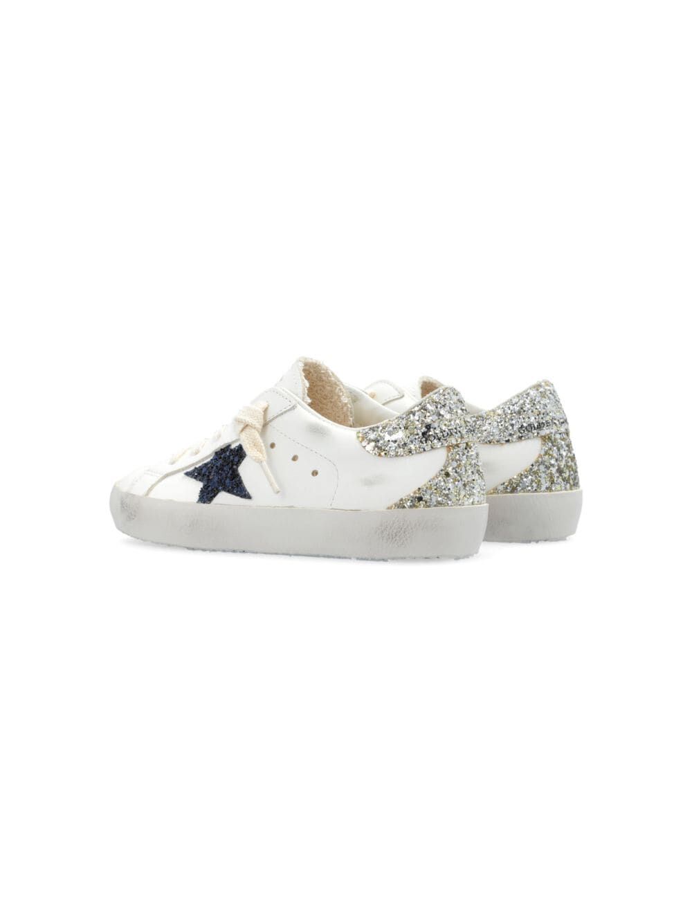 SUPER-STAR LEATHER SNEAKERS WITH GLITTERED BLUE STAR AND SILVER HEEL TAB