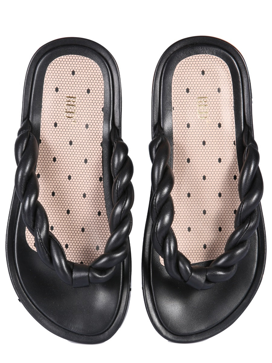 LEATHER SLIDE SANDALS