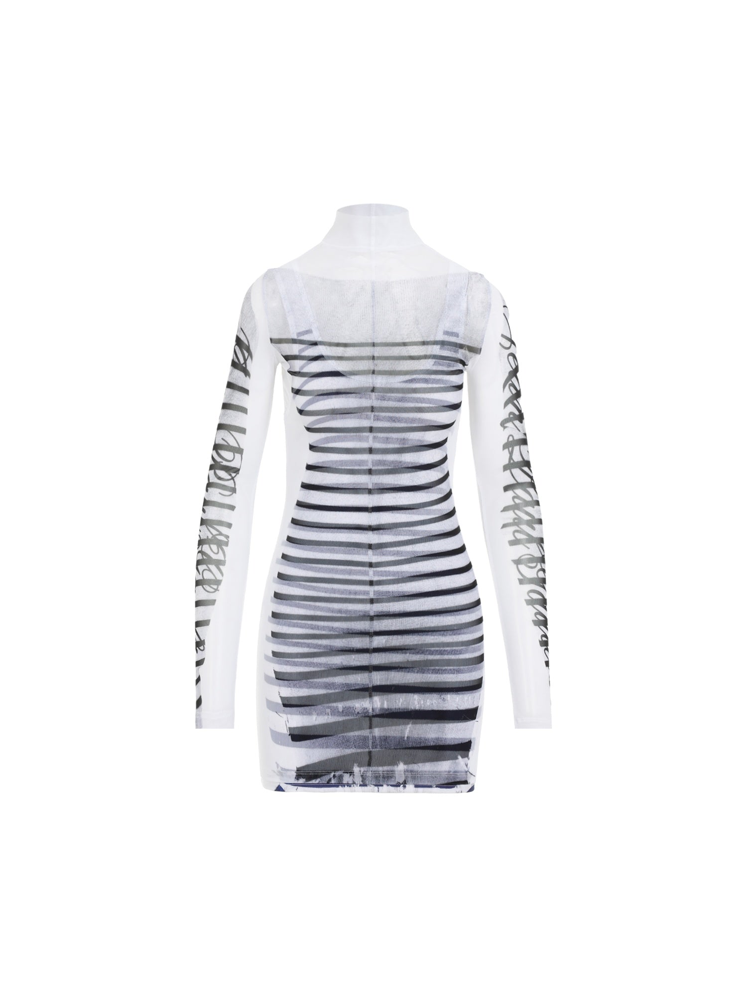 Spandex Mesh Printed Feathers Mariniere Mini Dress