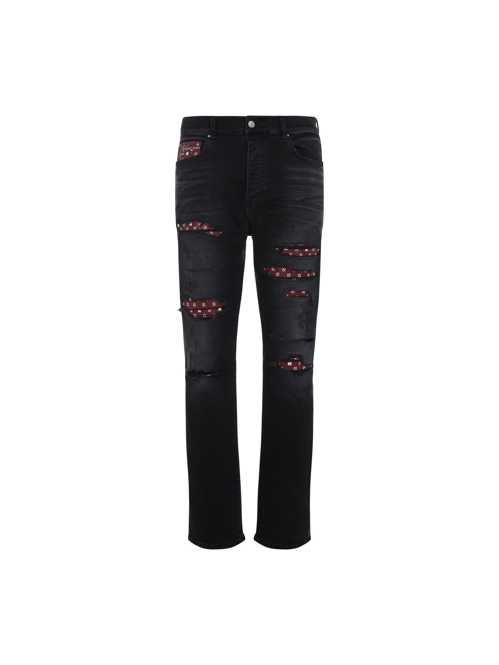 Leather Bandana Repaired Slim Jeans
