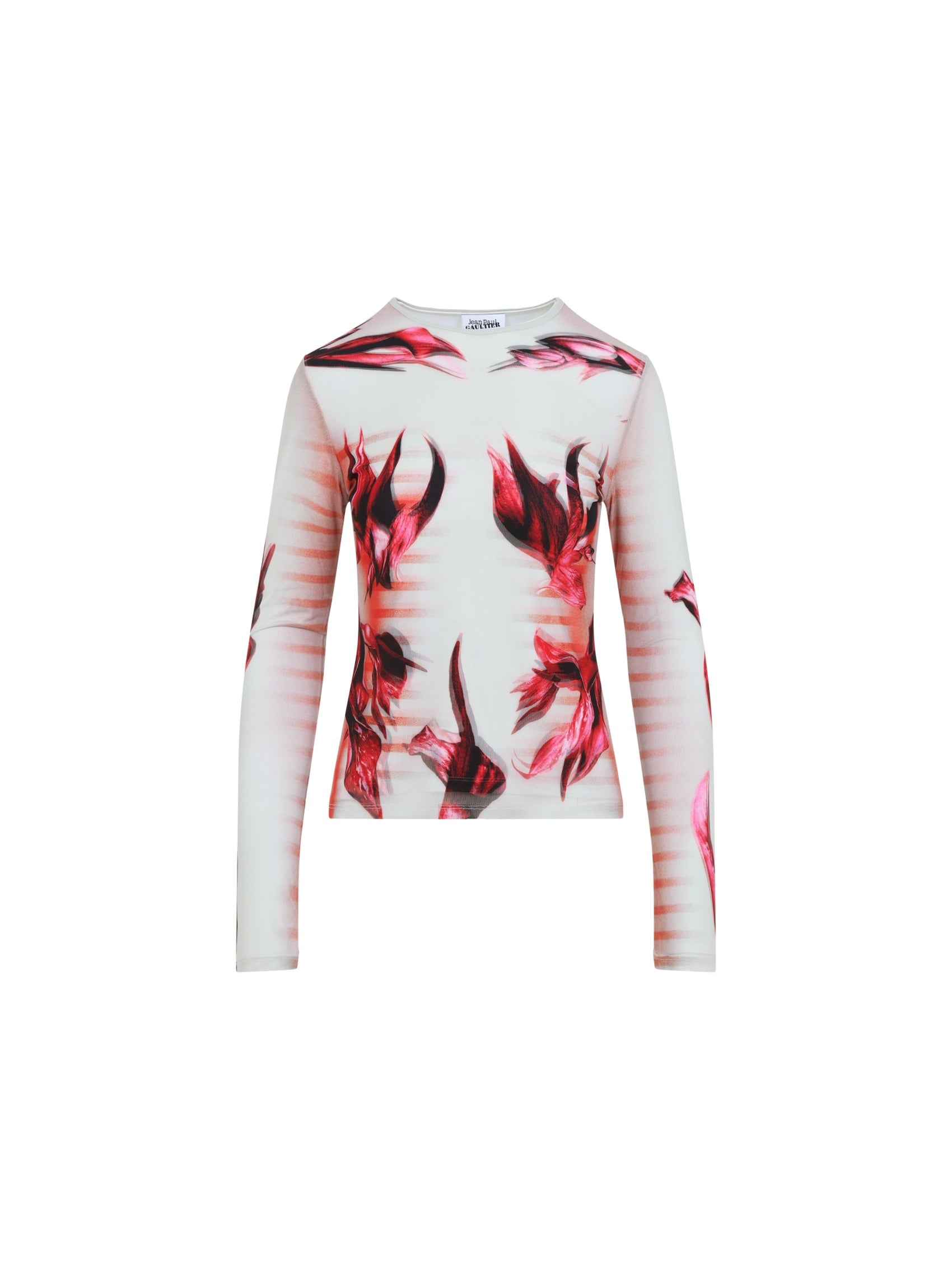 Layered Long Sleeves Top Printed "Flower Body Morphing Mariniere"