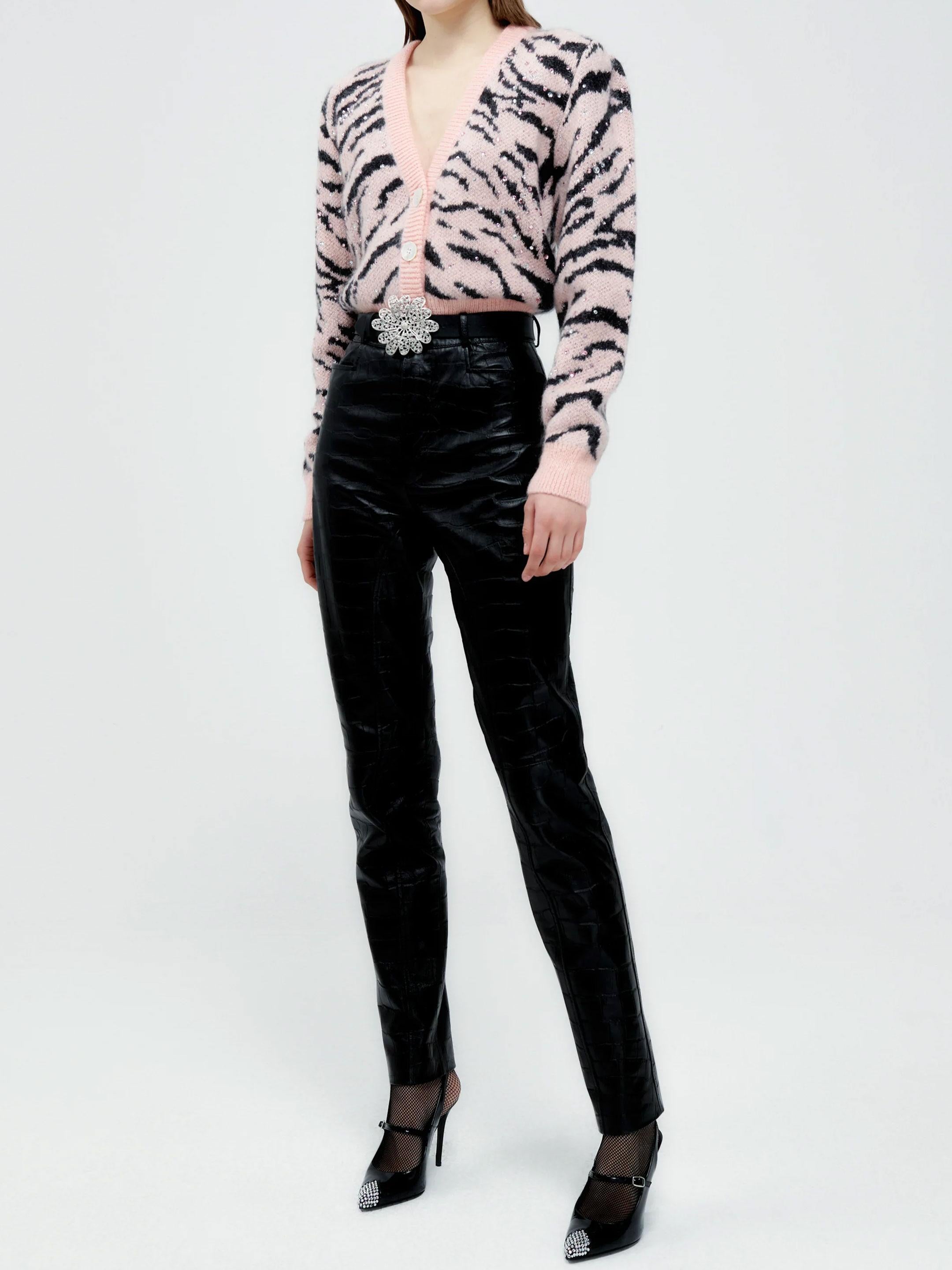 Zebra pattern knitted cardigan