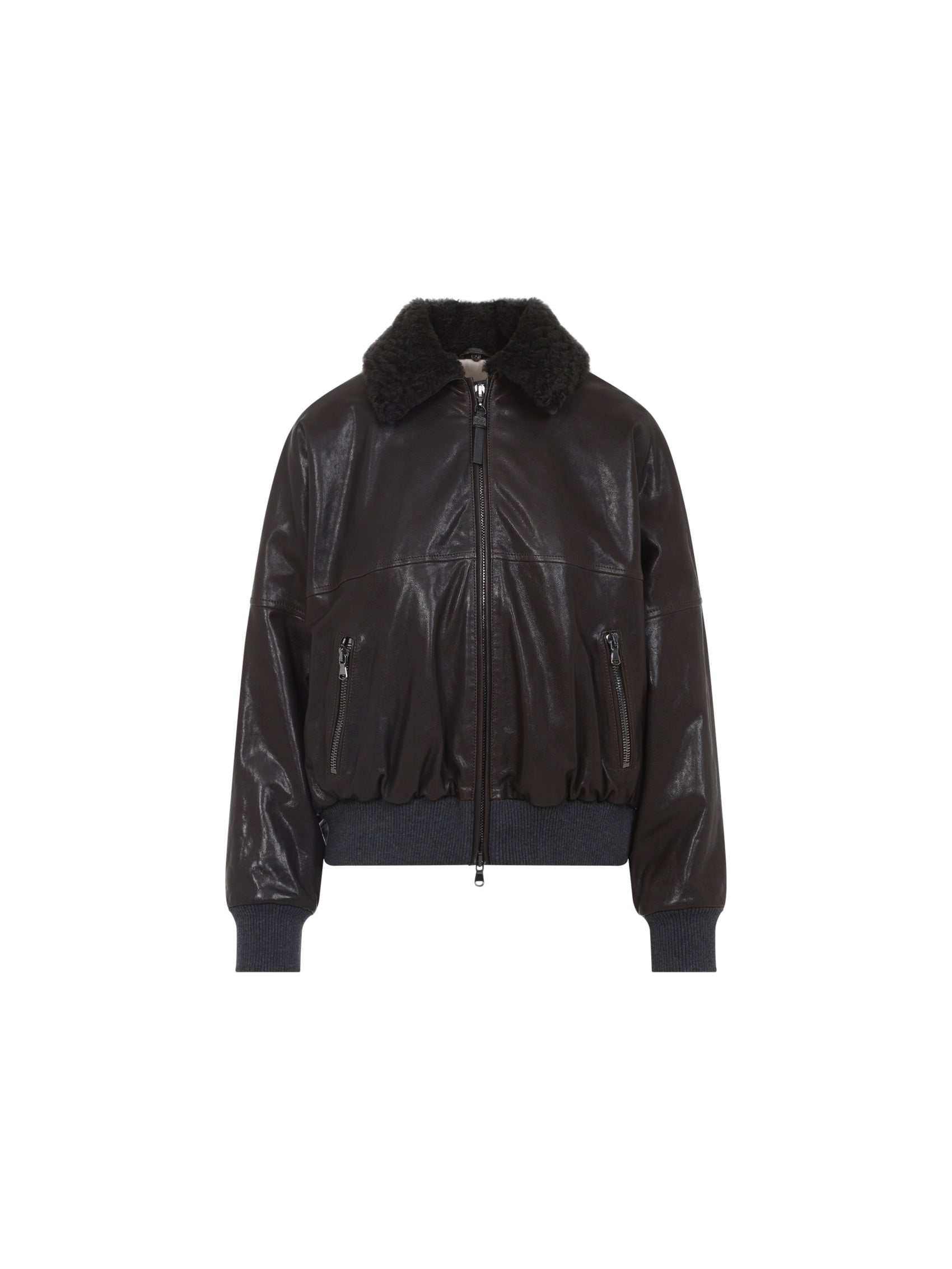 Shearling Collar Leather Jacket